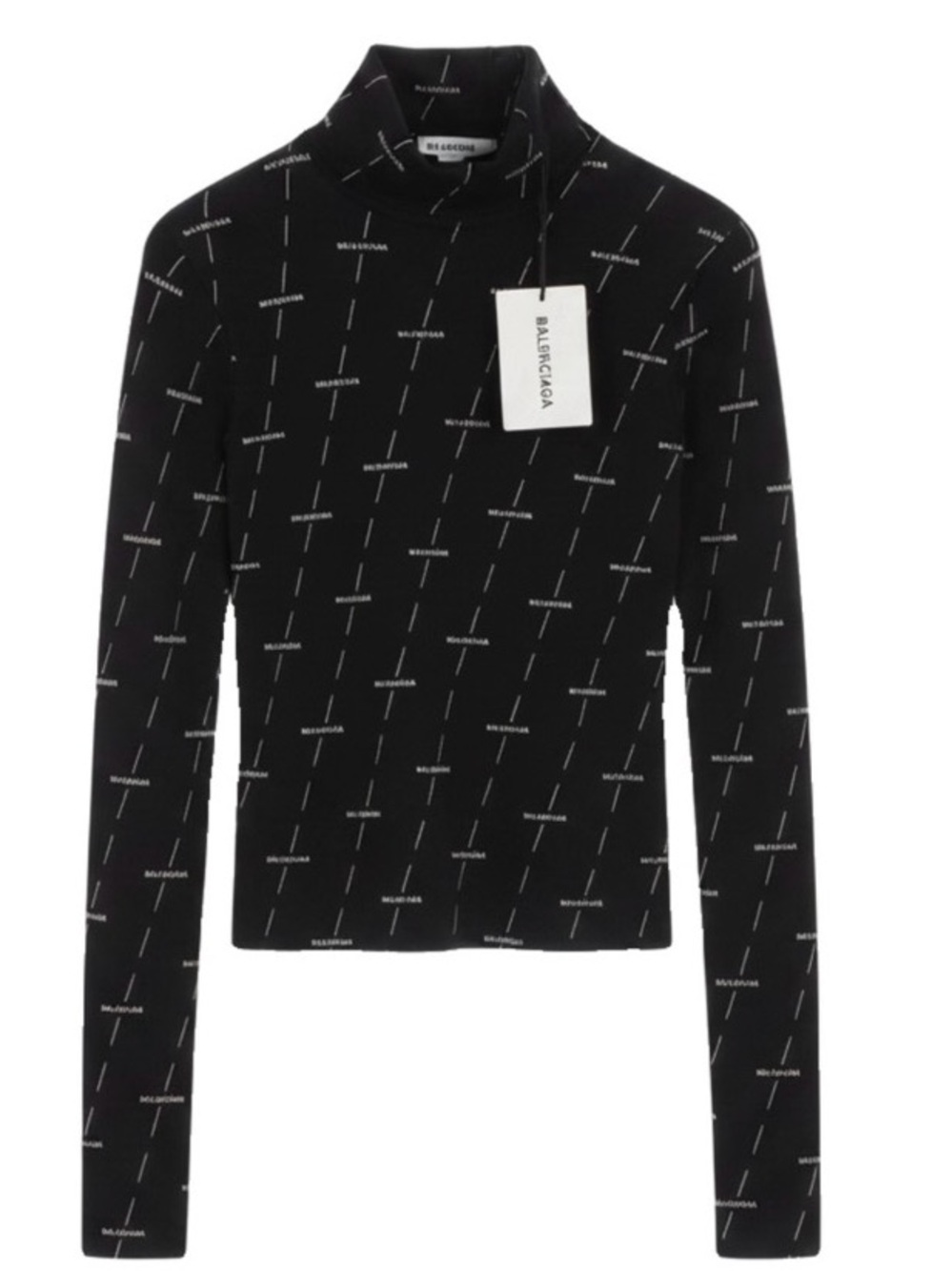 🛍️ Balenciaga Authentic Allover Logo Turtleneck Long Sleeve (Black/White)